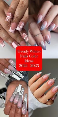 Natural Gel Manicure, White Gel Manicure, Nails Color Ideas, Trendy Winter Nails, Soft Pink Nails, Snowflake Photos, Silver Tips