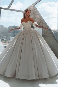 Ball Gown Sequined Strapless Sweetheart Gloves Floor-length Sleeveless Open Back Wedding Dress-Ballbella Sadek Majed, Ivory Ball Gown, Elegant Ball Gowns, Open Back Wedding Dress, Pretty Wedding Dresses, Fancy Wedding Dresses, Beautiful Wedding Gowns, Back Wedding Dress, Sweetheart Wedding Dress