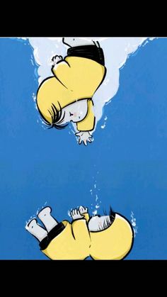 two cartoon characters floating in the air with their feet on each other's legs