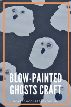 some fake ghost faces are on the ground with text overlay that says blow painted ghosts craft