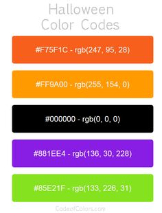 the text halloween color code is displayed in different colors