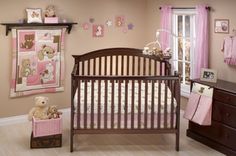 a baby crib with teddy bears in it and the words home & garden essentials