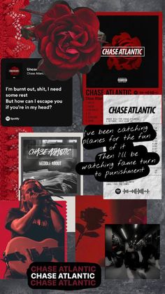 a collage of photos with the words chase atlantic in black, red and white