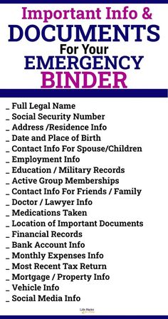 Important Documents Binder, Emergency Preparedness Binder, Life Organization Binder, Binder Printables Free, Family Emergency Binder, Estate Planning Checklist, Emergency Binder, When Someone Dies, Emergency Prepardness