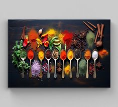 spoons filled with different types of spices