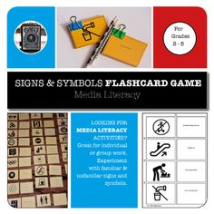 signs and symbols flashcard game for media library with keychain, camera, keys