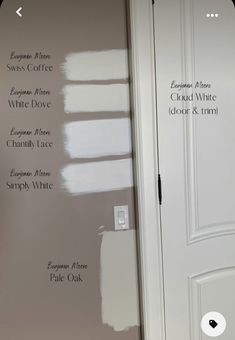 some white paint is on the wall next to a door with three different names painted on it