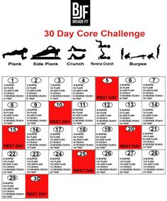 the 30 day core challenge is shown in red