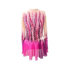 a woman's pink and purple dress with sequins on the back,