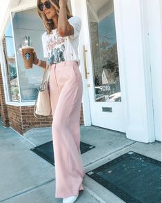 Pink Wide Leg Trousers, Wide Leg Trousers Outfit, Becky Hillyard, Dress Pants Outfits, Girls Spring Outfits, Wide Leg Pants Outfit, Cella Jane