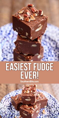 chocolate fudge bars stacked on top of each other