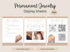 the permanent jewelry display sheets are shown