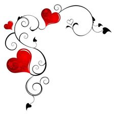 two red hearts with black swirls on a white background