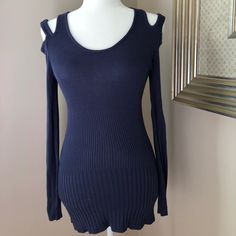 Chico’s Off The Shoulder Indigo Sweater!! Brand New With Tags. Light Weight Sweater Great For Cold Weather Or Into Spring Days. Chico’s Sizing Is 00 In Chico’s Is A Size 2-4 In Reg Sizing!!! Blue Tops For Winter Day Out, Spring Navy Ribbed Top, Navy Ribbed Tops For Spring, Spring Ribbed Navy Tops, Fitted Navy Sweater For Spring, Navy Ribbed Long Sleeve Top, Navy Long Sleeve Ribbed Top, Navy Fitted Long Sleeve Sweater, Casual Cold Shoulder Spring Sweater