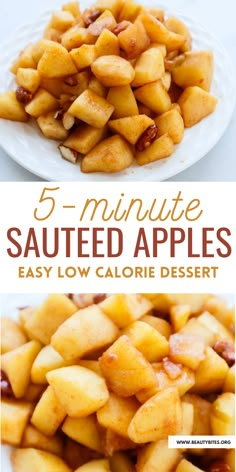 three different types of sauteed apples with text overlay