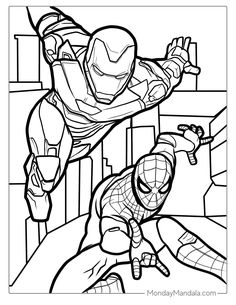 spiderman and iron man coloring pages for kids to print out on the webpage