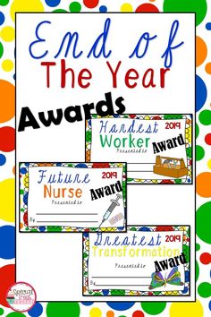 the end of the year awards for nurses and nurses with colorful polka dot background