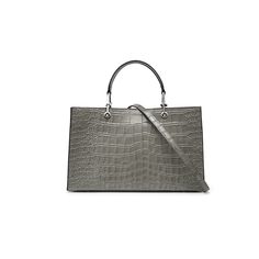 Elegant Tote Bag With Silver-tone Hardware, Elegant Tote Shoulder Bag With Silver-tone Hardware, Luxury Gray Shoulder Bag With Silver-tone Hardware, Luxury Satchel With Silver-tone Hardware Tote, Leather Tote Box Bag With Silver-tone Hardware, Croc Print, Crocodile Skin, Mini Tote, Printed Leather