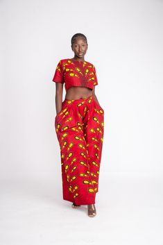 This 2 piece is perfect for all outings. Wear to dates, work, movies, parties and much more. It's so versatile that it will easily suit any occasion. Handmade with 100% African wax cotton 2 side pockets As always all our designs are fully handmade and custom made for you, so you are welcome to request any customisation, including length customisations to petite or tall, adding or removing anything of your choice from the design and even choosing a different fabric.  You are also welcome to send us your measurements if you have them or if you have someone to measure you accurately. Otherwise, just choose your size from our size chart, our sizes are accurate. Please leave a note of your height while ordering so we can use the best length for you.  Also, please feel free to message us for any Cotton Short Sleeve Matching Pant Set, Cotton Short Sleeve Pant Set, Cotton Pant Set With Short Sleeves, Casual Fitted Sets With Straight Pants, Cotton Two-piece Set With Short Sleeve, Fitted Cotton Sets With Straight Pants, Red Cotton Matching Set, Ankara Shirt, African Pants