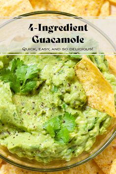 a bowl filled with guacamole surrounded by tortilla chips