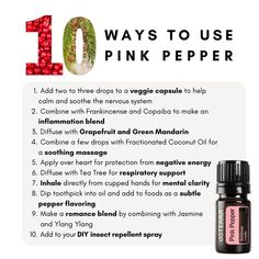 doTERRA Essential Oils Youthful Lifestyle 10 ways to use Natural Health Pink Pepper negative energy respiratory support mental clarity romance blend Pink Pepper Essential Oil, Fennel Essential Oil, Fall Diffuser Blends, Essential Oils Collection, Pink Peppercorn, Oil Diffuser Recipes, Sacred Tree, Citrus Essential Oil