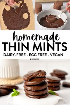 homemade thin mints with chocolate frosting on top and in the background, there is a