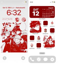 an iphone screen with the date and time for anime characters on it's display