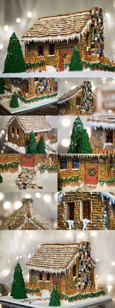 gingerbread houses on display in a store window