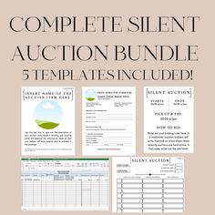 the complete auction bundle includes 5 templates for each item, including an invoice and