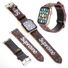 two apple watch bands with the same design on them, one has an iphone in it