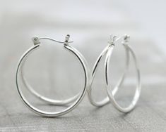 "Double Hoop Sterling Silver Earrings I make these using a nice sturdy gauge sterling silver wire and sterling silver lever catch components. These measure 1\" in diameter." Silver Hoops Earrings, Gold Bar Earrings Studs, Earrings Double, Black Stud Earrings, Tiny Hoop Earrings, Hammered Hoop Earrings, Jewelry Sale, Bar Stud Earrings, Jewelry Bracelets Silver