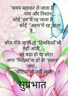 a pink flower with a blue butterfly on it and the words in hindi written below