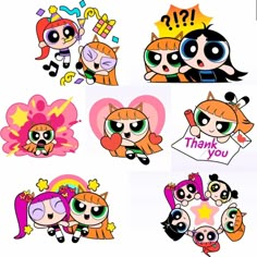 the powerpuff girls stickers are all in different styles and colors, including pink