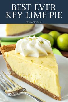 a slice of key lime pie on a white plate