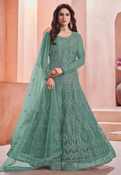 Sea green net abaya style anarkali suit 1008  Desc:  Style : Long Anarkali Suits Color : Sea Green Fabric : Net Work : Embroidery Wash Care : Dry clean Sleeve Style : Full Sleeve Long Sleeves : Done only in Custom Stitch Sleeves Lining : Done only in Custom Stitch Bust Size : 32 to 42 Inches Occasion : Wedding   Mehendi   Sangeet   Party Wear   Engagement   Reception   Ceremonial. With Express Free Shipping and Custom Stitching, Buy Eid Special Sharara Party wedding wear anarkalis Sea green net Pakistani Gown, Net Anarkali, Anarkali Dresses, Long Anarkali, Back Embroidery, Abaya Style, Eid Special, Anarkali Gown, Wedding Saree Indian