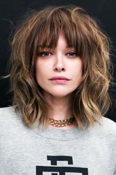 Long Bob With Bangs Big Forehead, Medium Length Haircut For Thick Hair Bangs, Short Choppy Layers Shoulder Length, Medium Layered Hair With Fringe Bangs, Medium Length Layers And Bangs, Medium Length Haircut Ideas With Bangs, Fringe Hairstyles Round Face Asian, Short Hair With Bangs For Thick Hair, Short Seventies Hair