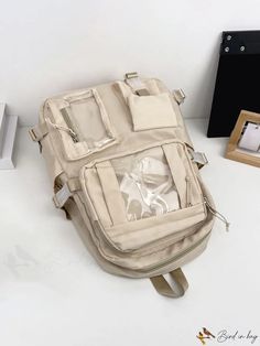 BirdinBag - Water Resistant Backpack for Teen Boys, Stylish and Functional for School, Travel, and Business Beige Rectangular Nylon Backpack, Practical Rectangular Portable Backpack, Practical Large Capacity Rectangular Backpack, Preppy Bags, Water Resistant Backpack, Backpack For Teens, Details Pictures, Style Preppy, Classic Backpack