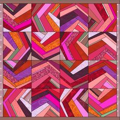 an abstract quilt design in pink, red and orange