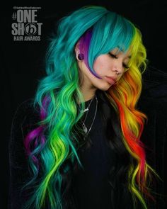 Bold Hairstyles, Scene Queen, Split Dyed Hair, Vivid Hair Color, Cute Hair Colors, Goth Hair, Neon Hair, Shot Hair Styles