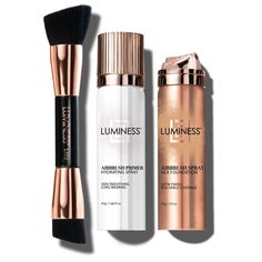 Airbrush Spray Silk Foundation Starter Kit | Luminess Cosmetics Spray Foundation, Makeup Starter Kit, Airbrush Foundation, Hydrating Primer, Beauty Marketing, Foundation Primer, Can't Stop Won't Stop, Art Of Beauty, Airbrush Makeup