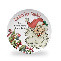 a cookie for santa plate on a white background