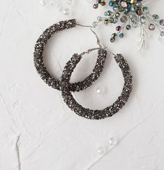 "More sparkle bling hoop earrings here https://etsy.me/3faGOh9 Stylish gray and silver color sparkle rhinestone hoop earrings! New jewelry trend - statement bright, shiny bold hoop earrings. This studs are very comfortable. ♥ SIZE Earrings are approximately - 2.2\" - 1.4\" - 1.1\" ♥ 100% handmade ♥ Packed in gift box ♥ Very light ♥ READY TO SHIP!! Advice on use and care * Never wear any jewelry while bathing or showering. Chlorine can cause damage. Please do not swim and did not take a shower in Earrings Homecoming, Prom Glam, Rhinestone Hoop Earrings, Dance Earrings, Pageant Earrings, Hoop Earrings Large, Homecoming Dance, Prom Earrings, Big Hoop Earrings