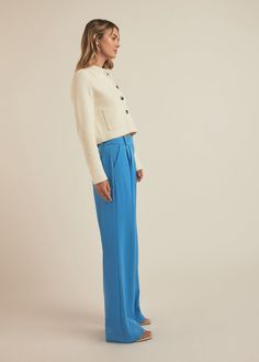 Everyone’s favorite. (Hence, the name.) These tailored, best-selling beauties have a fluid wide-leg silhouette with a high waist and front pleats. Crafted from a lightweight blend-suiting fabric with front pockets and a relaxed fit, these French Blue trousers stand tall on their own and look especially great when paired with The Caroline Cardigan and The Athena Bustier.74% Polyester, 22% Rayon, 4% ElastaneRise: 12 3/4"Inseam: 34"Megan is 5'10" wearing size 2Video: Misia is 5' 10" wearing a size Restaurant Game, Work Capsule, Coverup Swimsuit, Capsule Wardrobe Work, Suiting Fabric, Fitted Cardigan, Fantasy Closet, Childrens Hats, Blue Trousers