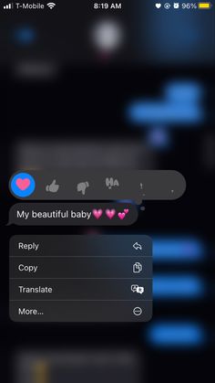 an iphone screen with the message'my beautiful baby'highlighted in pink and blue