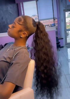 Ponytail Inspo For Black Women, High Ponytail Curly Black Women, Added Ponytail Hairstyles Black, To Ponytail Hairstyles Black, Cute Long Ponytails For Black Women, Cute Weave Ponytail Hairstyles, Slick Puffy Ponytail Weave, Bundles Ponytail Hairstyles Black Women, Water Wave Ponytail Hairstyles