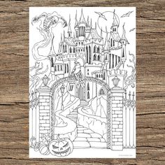 an adult coloring book with a castle in the background