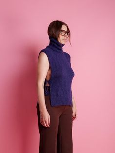 Vintage hand-knitted turtle neck pom pom sweater vest in deep blue ~S, Minimalist sleeveless pullover gilet - Feels soft wool blend - Great condition - Deep blue-violet colour ✿ MEASUREMENTS (taken flat) ✿ 23" / 59 cm length 16''/ 41 cm shoulders 15'' / 38 cm waist Model usually is wearing size S tops, height 5'7 / 170cm This is true vintage, so it's an item with experience. :) Item color on the pictures may vary due to monitor settings and light reflections. If you have any kind of questions about the item I will be happy to answer! ☺ Knitted Turtle, Violet Colour, Pom Pom Sweater, Sleeveless Pullover, Blue Violet, Soft Wool, True Vintage, Sweater Vest, Deep Blue