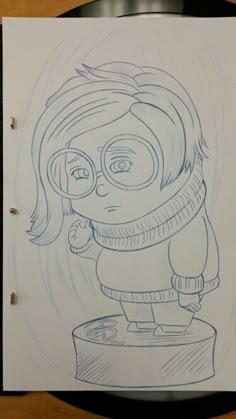 a drawing of a girl with goggles on