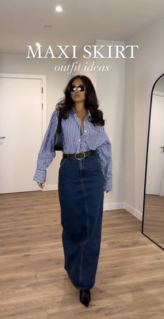 Fall Outfit Inspired 2024, Denim With Heels, Royal Blue Midi Skirt Outfit, Brunch In Fall Outfit, Praise And Worship Outfits Women, Monochrome Navy Blue Outfit, Rhyming Outfit Ideas, Engineer Outfit Women Business Casual, Fall Modern Outfits