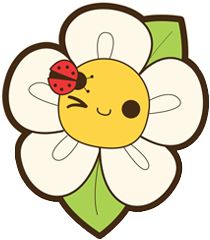 a flower with a ladybug sitting on it's center and smiling face